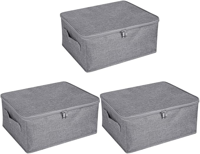 ANMINY 3PCS Storage Bins with Zipper Lids 13 Qt Lidded Fabric Storage Boxes by ANMINY