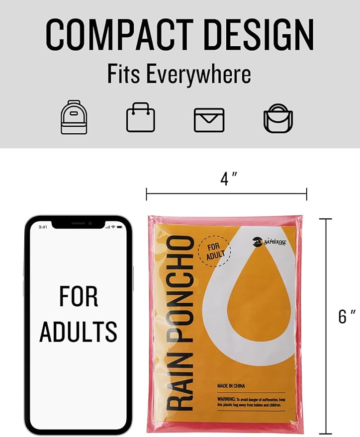 SaphiRose Disposable Rain Ponchos Emergency Clear Poncho - Image 3