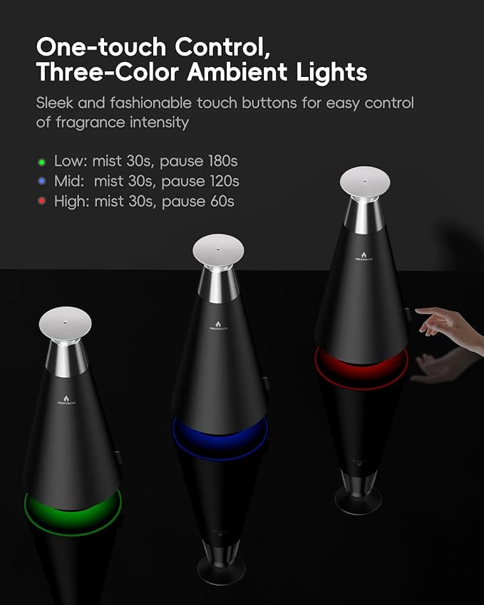Waterless Scent Diffuser Starter Kit - 1500 Sq Ft Coverage, Alloy Atomization System,Mood Light,Smart Rechargeable Hotel Scent Diffuser, Including 120ml Essential Oil, for Home,Large Room,Spa,Black
