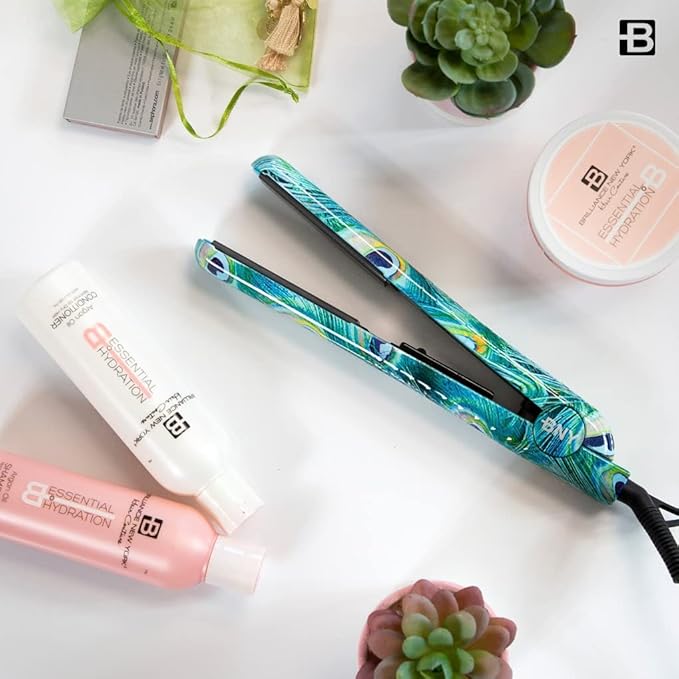 Brilliance New York - 1.25" Smooth Pro Ceramic Iron, Straightens & Curls w/Adjust. Temp, Features Negative Ions & FIR Technology, Dual Voltage, Peacock