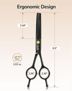ULG 6.5'' Professional Texturizing & Thinning Shears with PU Leather Case, Ultra Sharp Japanese Stainless Steel, Ambidextrous Ergonomic Handle for Barbers, Stylists, Salon & Home Use, Black