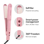 VODANA Professional Softbar Flat Iron - Ceramic Straightener with Patented Silicone Bar, Smooth & Quick Styling, Healthy Hair Solution, Dual Voltage for Worldwide Use (1.5 inch, Milk Tea Rose)