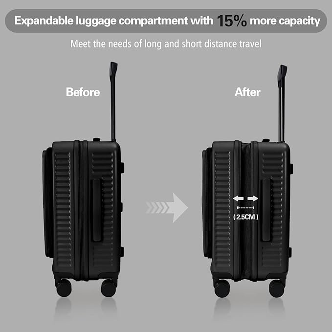 20 Inch Luggage with Spinner Wheels, Expandable Front Opening Suitcase 100% PC - Image 4