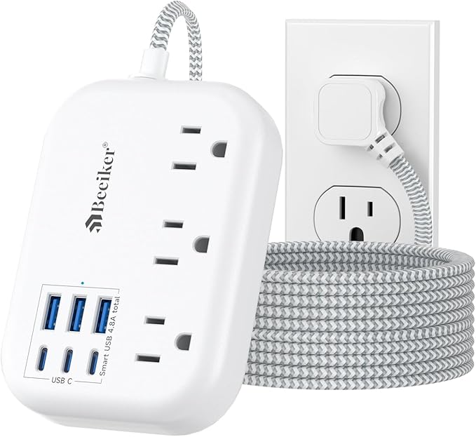 6 USB Surge Protector Power Strip- Extension Cord 10 Ft by Beeiker