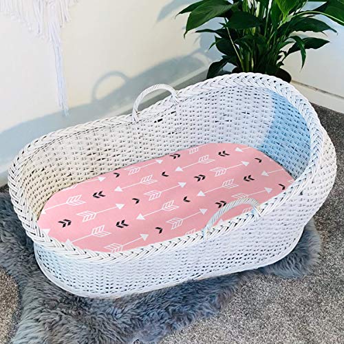 Stretch Fitted Bassinet Sheet Set BROLEX 2 Pack Cradle Sheets for Bassinet Pad (Pink White Arrow / 32x16 Inch)