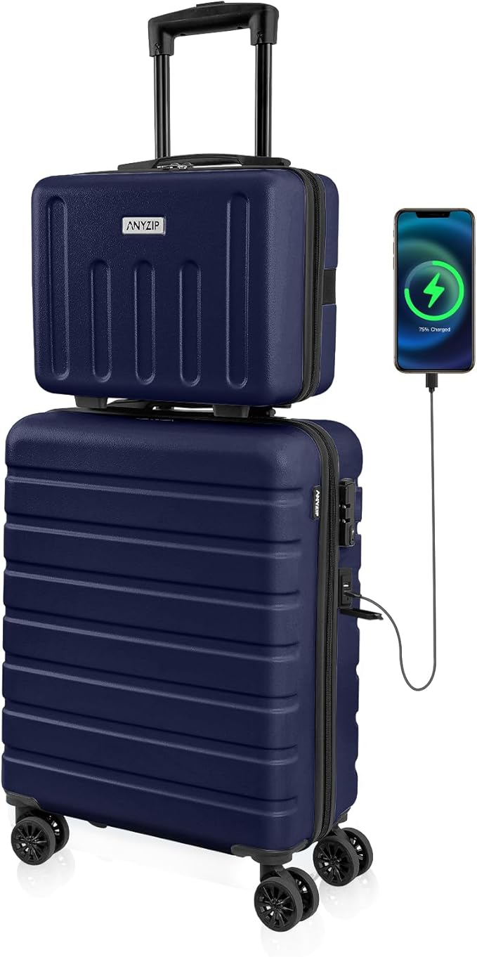 AnyZip 21" Carry On Luggage and 14" Mini Cosmetic Cases Luggage Set Hardside PC by YourBestTravelChoice