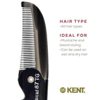 Kent 87T Black Graphite Handmade Folding Pocket Comb for Men, Fine Tooth Hair Comb Straightener for Everyday Grooming Styling Hair, Beard or Mustache, Saw Cut Hand Polished, Made in England (3 Pack)