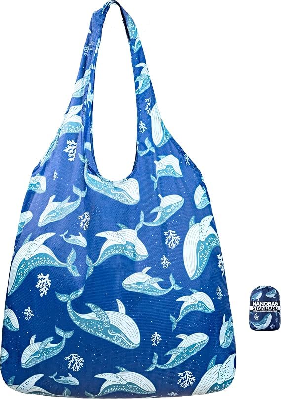 Standard 19L Tote Foldable Packable Reusable Grocery Shopping Bag (Whales)