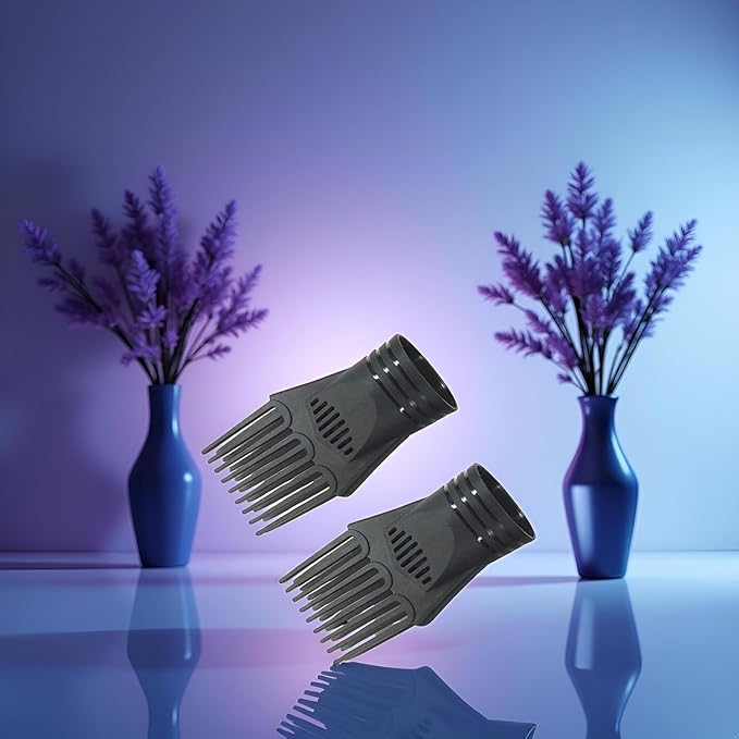 2Pcs Black Plastic Universal Blow Hair Dryer Comb Attachment for Straightening, Detangling - Nozzle Hairdressing Salon Comb,Styling Tools and Appliances for Curly, Natural Hair