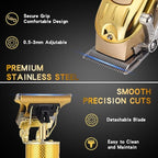 Professional Hair Clipper Set, Gold, LED Display, with Trimmer, 8 Guide Combs, Barber Shaver Set, with Travel Case and Haircut Cape (Gold)