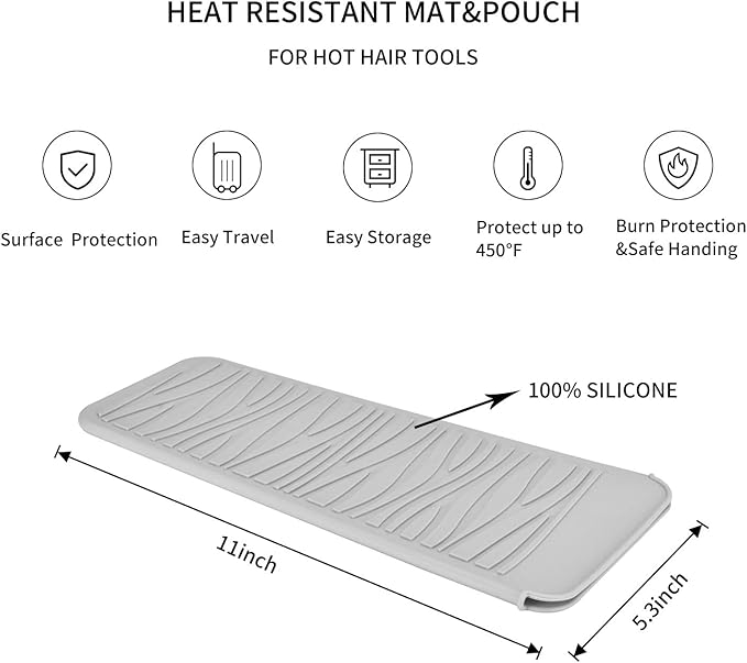 Heat Resistant Travel Mat Pouch for Hair Straighteners, Crimping Irons, Curling Wands, Flat Irons and Hair Styling Tools (1 Pack, Gray)
