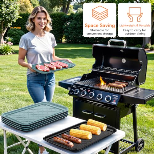 Grilling Prep & Serve Trays for Party Set of 6 (Black & Green)