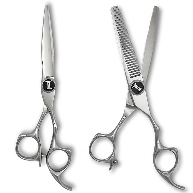 Apex 6" Complete Set of Hair Cutting Shears Includes a 6" Cutting Scissors and a 6" Thinning Shear with a Leather Case - 440C Stainless Steel - Designed by Saki Shears