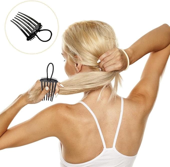 Black Cute for Bandette Comb, Comb with Elastic Band,Ponytail Bump It Up Volume Inserts Combs Fluffy Hair Comb Hair Styling Tool, Elastic Rubber Band Hair Combs