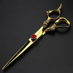 (Four colors) professional hairdresser scissors 6 inch 440c high hardness salon hairdresser hairstyle cutting and thinning hair trimmer (Gold Cutting Scissors)