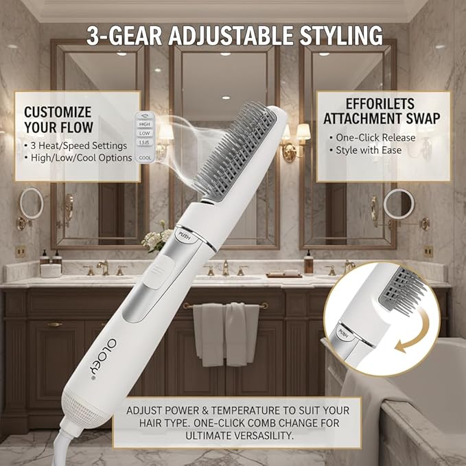 2-In-1 Electric Hair Dryer Styling Tool - Blow Dryer Brush with Teasing Comb, 3 Gear Adjustable Hair Straightener (US Plug)