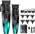 2-in-1 Professional Hair Clippers Set,Cordless Hair Clippers and T-Blade Trimmer Kit for Men,LCD Display,USB Rechargeable,Adjustable Guards,Waterproof,Beard & Body Grooming Kit (Green)