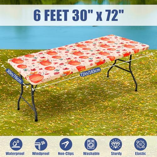 2 Pack Rectangle Spandex 6FT Elastic Fitted Thanksgiving Tablecloth (Orange & Beige / 72" x 30" (Rectangular))