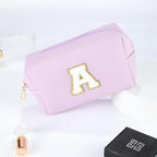 MSQ Personalized Makeup Bag Initial A-Z Patch Bag, PU Leather Cosmetic Bag Pouch Travel Toiletry Bag with Zipper, Gift Ideal for Teen Girls Friend Mom Women Birthday(Purple A)
