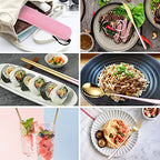 6 Pieces 18 8 Stainless Steel Flatware Set Portable Reusable Cutlery Set Travel Utensils Set Including Chopsticks Knife Fork Spoon Straws Cleaning Brush Dishwasher Safe (Pink golden)