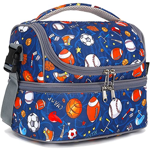 Double Decker Cooler Insulated Lunch Bag Large Tote for Boys (Football)