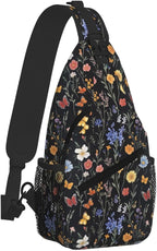 SUPLUCHOM Sling Bag Vintage Botanical Flower Wildflower Hiking Daypack - Image 2