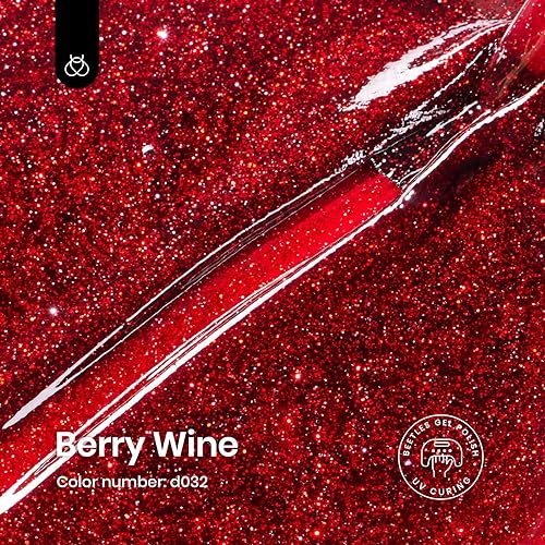 Beetles Glitter Red Gel Nail Polish Wine Red Shimmer Gel Polish 1Pcs 0.5Oz (C - Shimmery Red | Berry Wine)