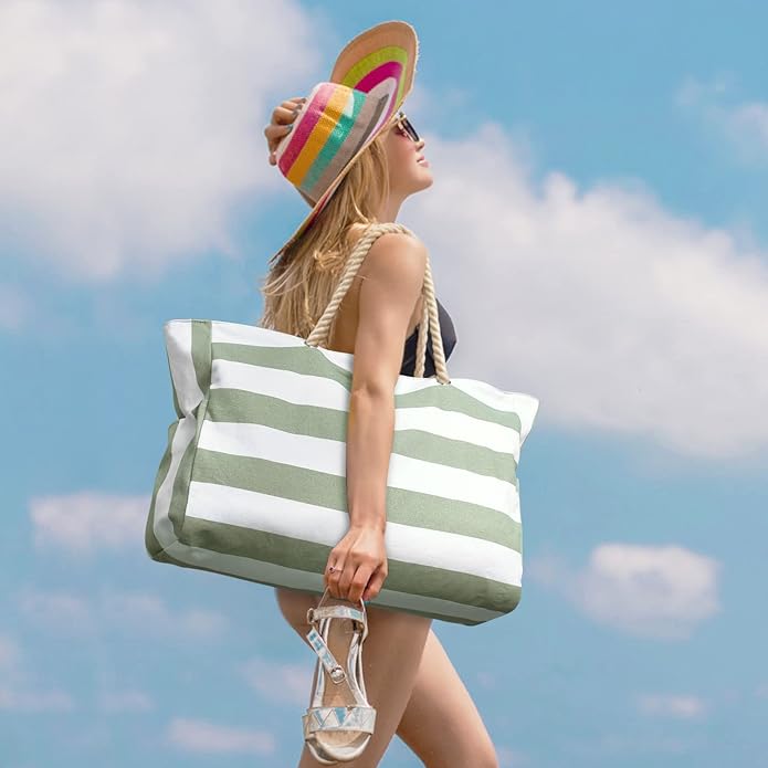 Becokan Beach Bags for Women Large Waterproof Beach Tote Bag Zipper Beach Bags - Image 5