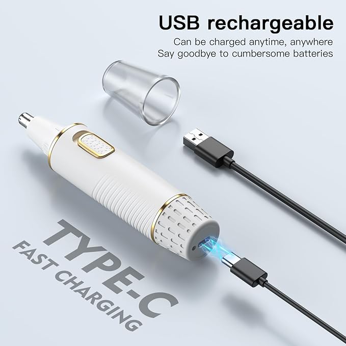 Nose Hair Trimmers for Women Men，Rechargeable Hair Trimmer 2 in 1 Painless Multifunctional Ear and Nose Hair Trimmer with IPX7 Waterproof Dual Edge Blades (White)