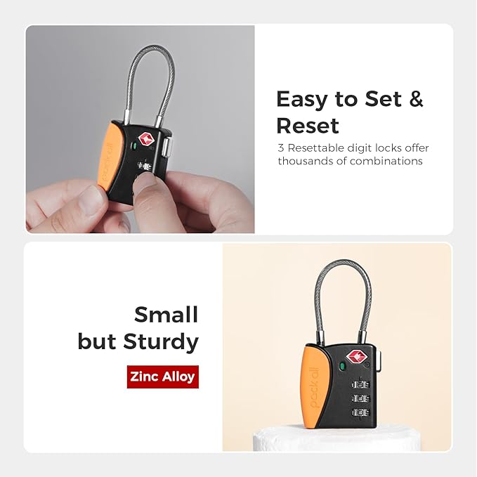 pack all TSA Approved Cable Luggage Locks, 3 Digit Combination Padlocks - Image 4