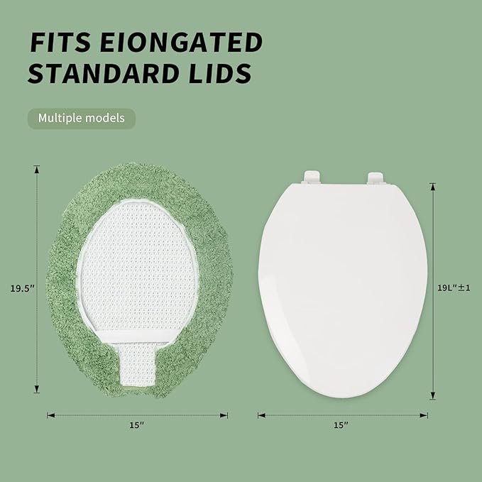 Microfiber Elongated Toilet Seat Cover 19.5"x 15" Machine Washable Solid Toilet - Image 2