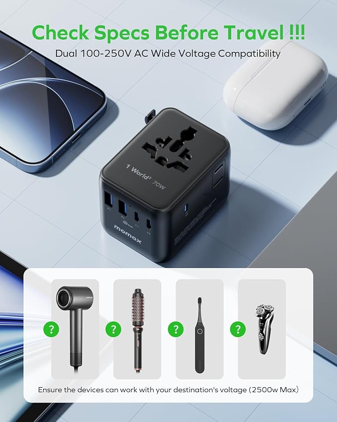 MOMAX Mini Universal Travel Adapter, GaN 70W International Power Adapter - Image 9