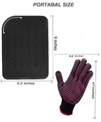 Heat Resistant Silicone Glove and Mat Set for Curling Iron, Hair Straightener, Flat Irons - 9" x 6.5" Food Grade Silicone Mat, Black