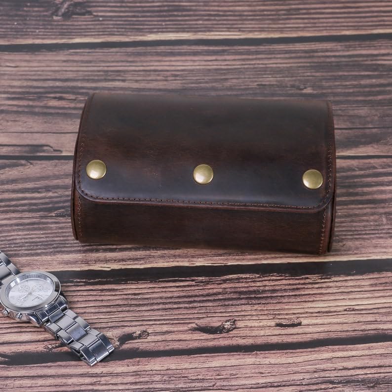 Genuine Leather Watch Roll Travel Case (Roll 2 slots)