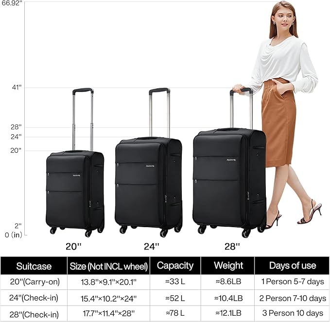 Hanke 20 Inch Expandable Carry On Luggage 22x14x9 Airline Approved Softside - Image 2