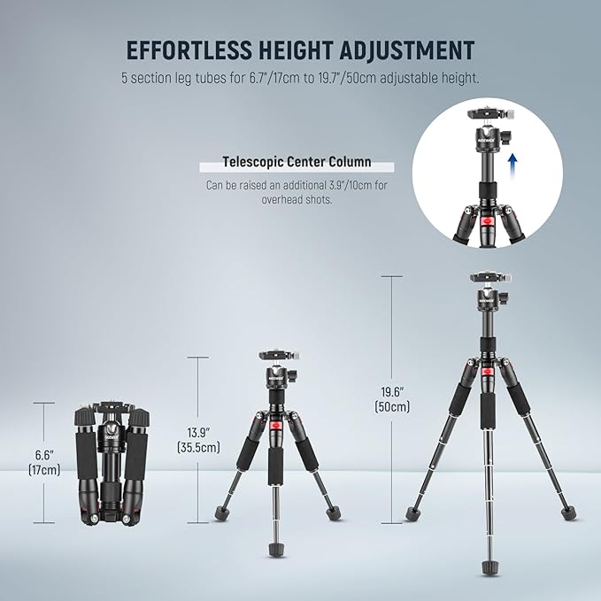 NEEWER Portable Desktop Mini Tripod Aluminum Alloy 20''/ 50cm Desk Tripod - Image 3