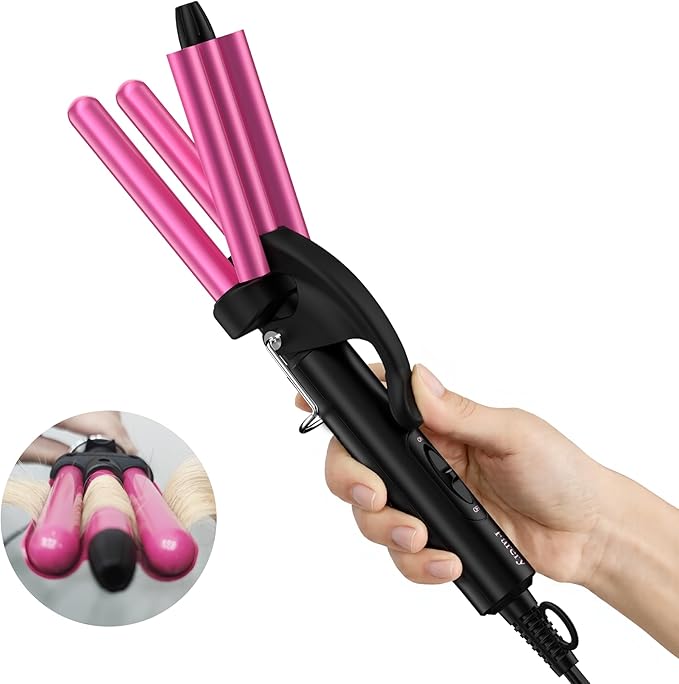 FARERY Mini Waver Curling Iron, 1/2 Inch, Hair Crimper for Women Beach Waves, Keratin & Argan Oil Infused, Dual Voltage, Pouch Bag