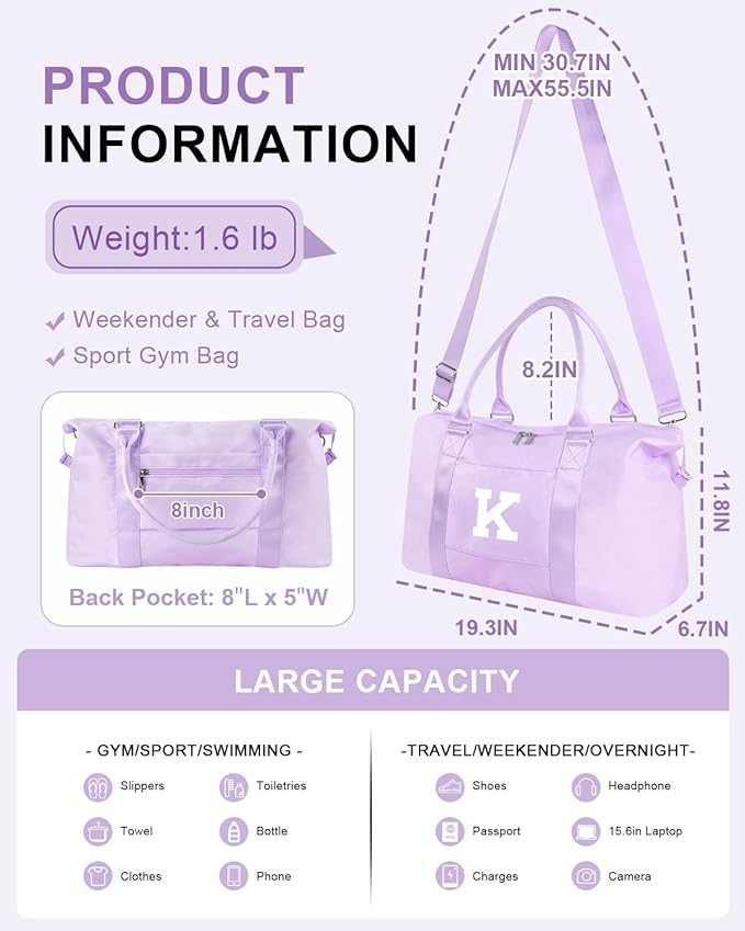 Daughter Niece Gifts for Teen Girl Kids, Initial Travel Duffel Bag Sports Gym - Image 2