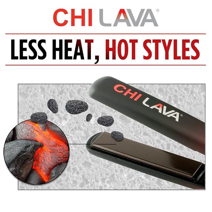 CHI Lava Ceramic 1″ Flat Iron Hair Straightener, Volcanic Lava Ceramic Plates for Smooth, Even Styling, 11 ft Swivel Cord, Heat-Stable Hair Flat Iron for All Types