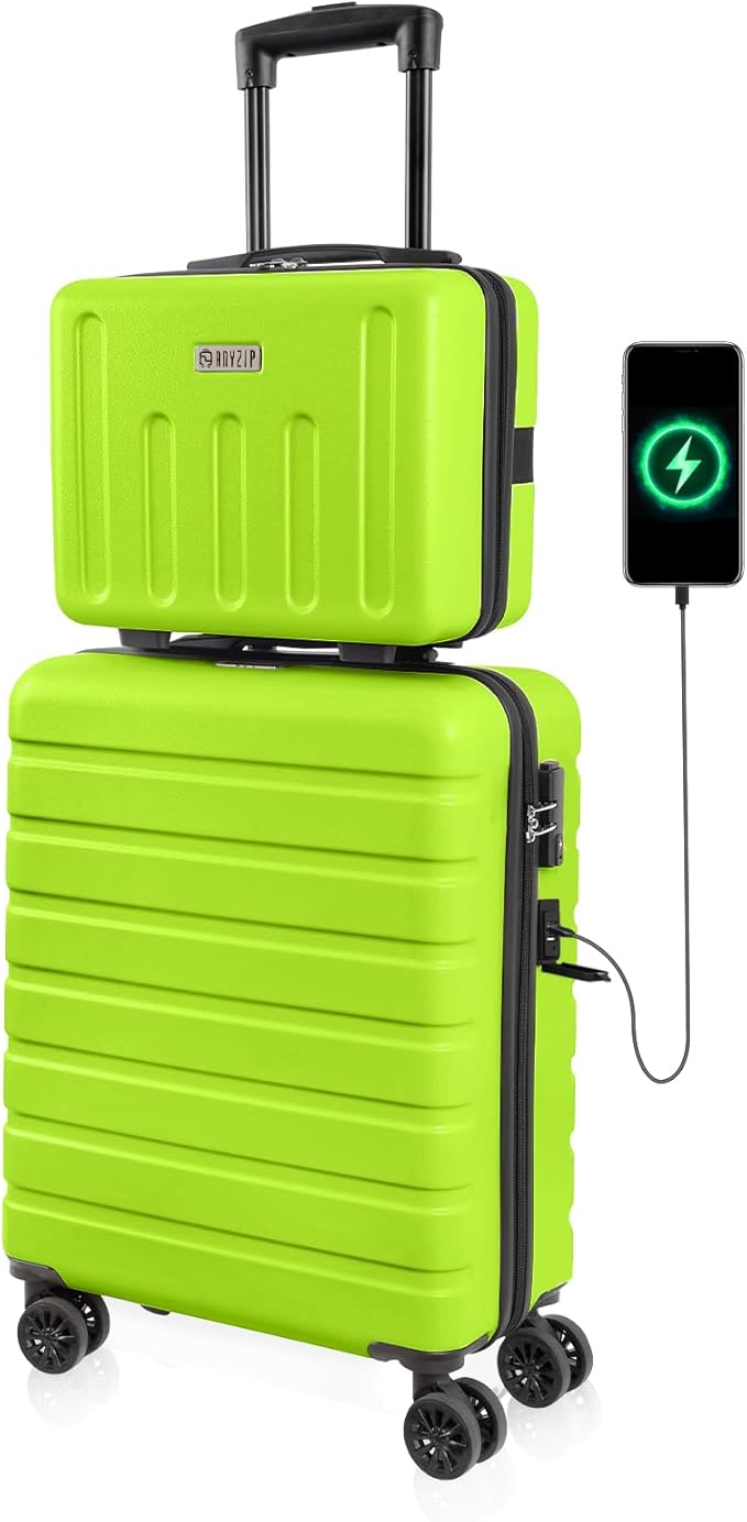 AnyZip 21" Carry On Luggage and 14" Mini Cosmetic Cases Luggage Set Hardside PC by YourBestTravelChoice