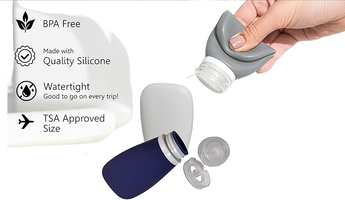 Travel Bottles for Toiletries, TSA Approved 3oz Leak Proof Silicone Refillable - Image 4