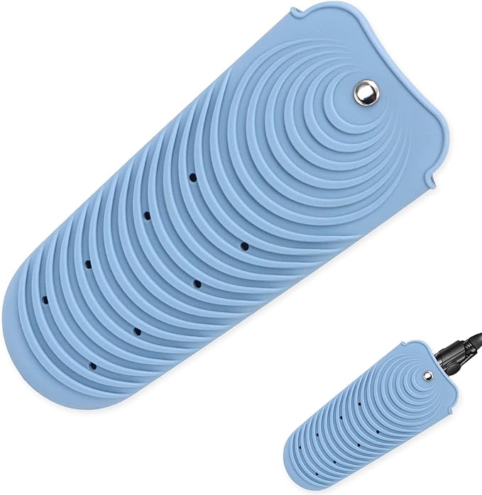 Heat Insulating Silicone Mat Pouch for Hair Straightener, Anti-Slip Travel Pad Cover for Curling & Flat Iron, Portable Styling Heat Mat Holder for Curler Wand and Hot Waver (Blue)