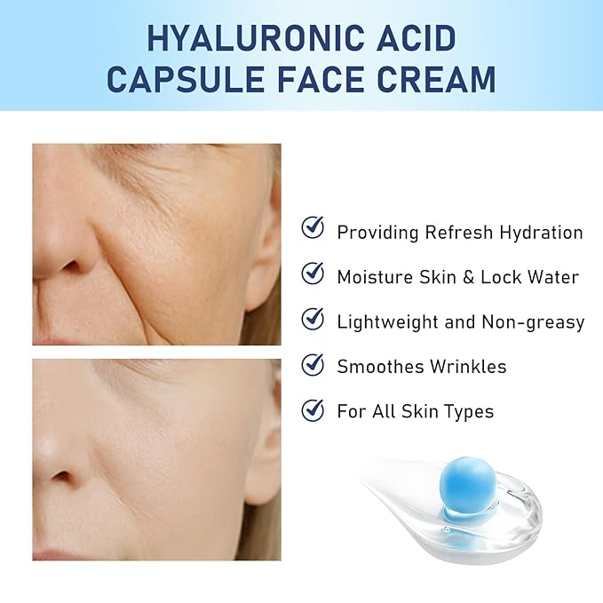 Hyaluronic Acid Capsule Face Cream,Moisturizer Capsule Facial Cream,Hydrating Night Face Cream Skincare 4.9 OZ