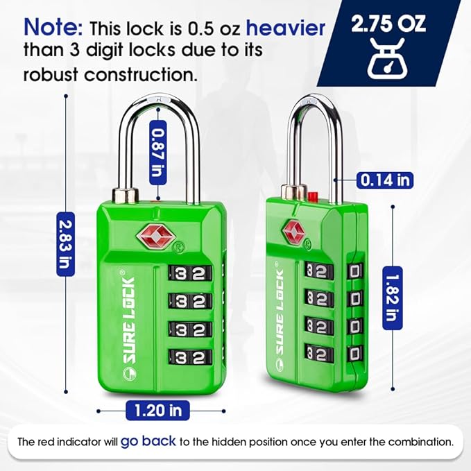 SURE LOCK TSA Approved 4-Digit Resettable Combination Luggage Locks - Image 6