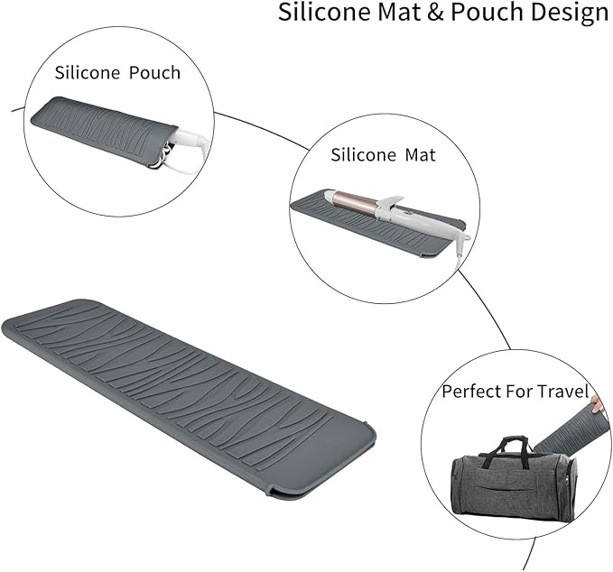 Silicone Heat Resistant Mat for Hair Iron, 11 x 5 inch, Grey, 1 Pack