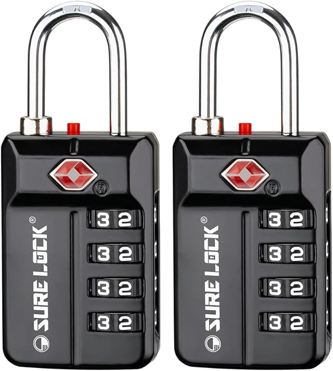 SURE LOCK TSA Approved 4-Digit Resettable Combination Luggage Locks by LOCKDEPOT