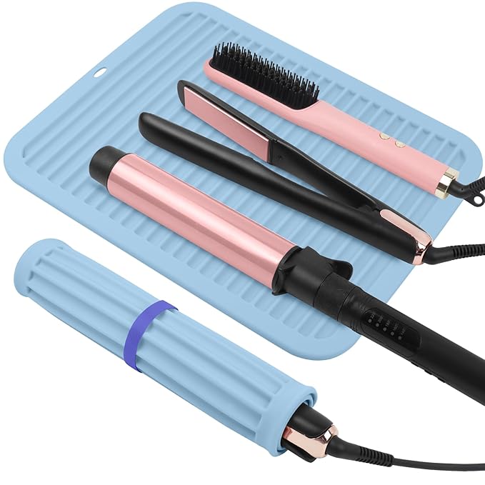 Oversize Silicone Heat Resistant Mat, Professional Hot Hair Tools Mat for Curling Iron, Flat Iron, Hair Straightener, Portable Hot Pad Cover with Velcro for Travel Home Salon(14.2" x 11.0")