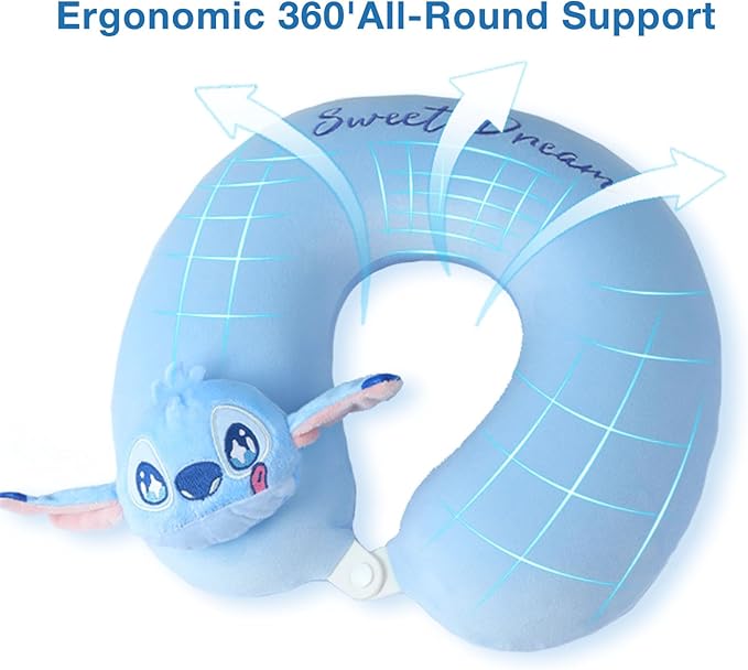 MINISO Disney Stitch Travel Pillow 100% Pure Memory Foam Neck Pillow, Airplane - Image 4