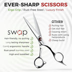 SWAP 5.5'' Professional Hair Cutting Scissors - Japanese SUS440C Steel (60-62HRC), Hand-Sharpened Blades, Adjustable Tension, Ergonomic Design for Salon/Home Use (S2)