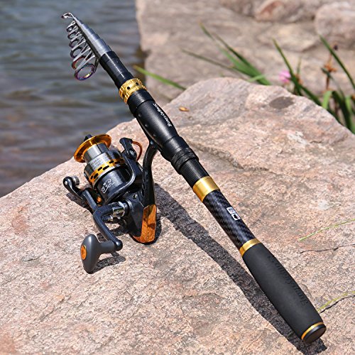 Fishing Rod Reel Combos Carbon Fiber Telescopic Fishing Pole with Spinning Reel Fishing Line Lures Fishing Gear Accessories for Travel Saltwater Freshwater Fishing (Fishing Full Kit / 8.86 ft)